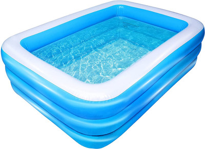 OUTO 10 Feet Rectangular Inflatable Pool with Electric Pump Swimming Bathtub for Kids Inflatable Swimming Pool(Blue)