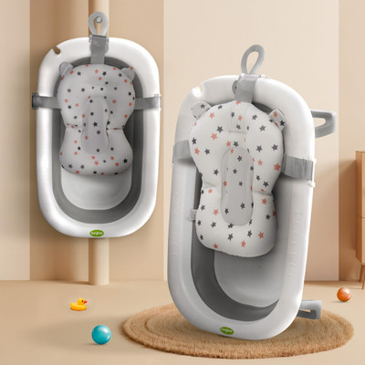 baybee Foldable baby bathtub for kids 0-5 year with Anti-slip base and Support Cushion(Grey)