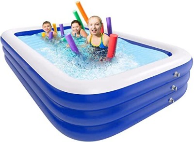 SYGA Rectangular Family Swimming Pool Inflatable Tub Kiddie Pool 3 Layer(Blue And White)