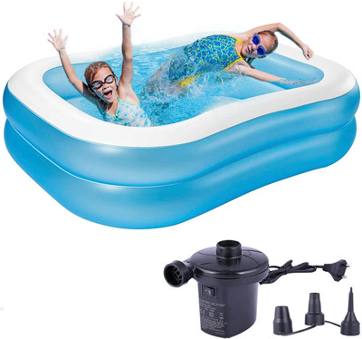 HouseOfCommon 7 Feet Rectangular Inflatable Pool with Electric Pump Swimming Bathtub for Kids(Blue)