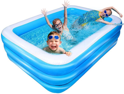 HouseOfCommon 8.5 Feet Rectangular Inflatable Pool with Electric Pump Swimming Bathtub for Kid(Blue)
