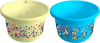 Heart Home Disney Team Mickey Print 2 Pieces Unbreakable Plastic Multipurpose Bath Tub/Washing Tub 25 Ltr (Cream & Blue) -HS_35_HEARTH17470(Cream & Blue)