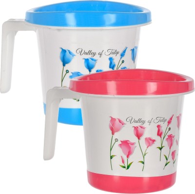 Heart Home Plastic Bath Mug(Blue, White, Pink 1)