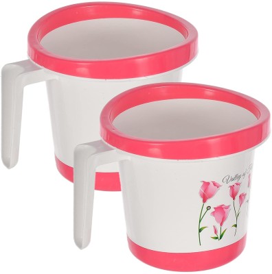 KUBER INDUSTRIES Plastic Bath Mug(Pink, White 1)