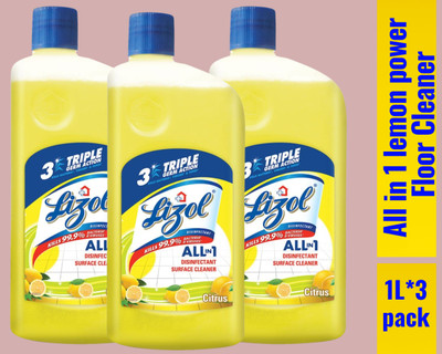 Lizol Disinfectant Surface & Floor Cleaner Liquid,Citrus0142 Lemon(3 x 1 L)