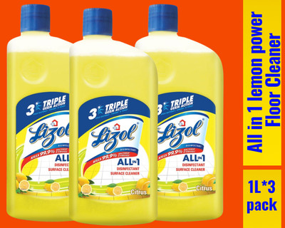 Lizol Disinfectant Surface & Floor Cleaner Liquid,Citrus0121 Lemon(3 x 1 L)