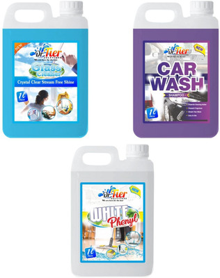 tiercart Combo of 3 Glass Cleaner Sky, Car Wash, White Phenyl lemon(3 x 1 L)