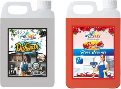 tiercart Combo of FLOOR CLEANER [rose] and DISHWASH CHARCOAL(2 x 1 L)