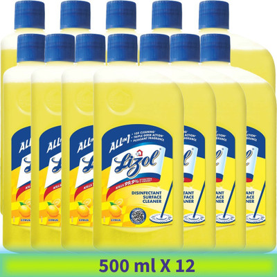 Lizol 500 ml Citrus, Disinfectant Surface & Floor Cleaner Liquid Pack of 12 Citrus(12 x 0.5 L)