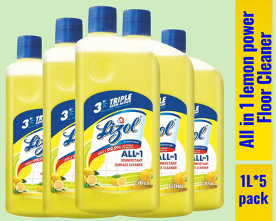 Lizol Disinfectant Surface & Floor Cleaner Liquid, Citrus039 Lemon(5 x 1 L)