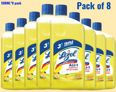 Lizol Disinfectant Surface & Floor Cleaner Liquid, 500ml Citrus0104 Lemon(8 x 0.5 L)