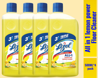 Lizol Disinfectant Surface & Floor Cleaner Liquid, 500ml Citrus0101 Lemon(4 x 0.5 L)