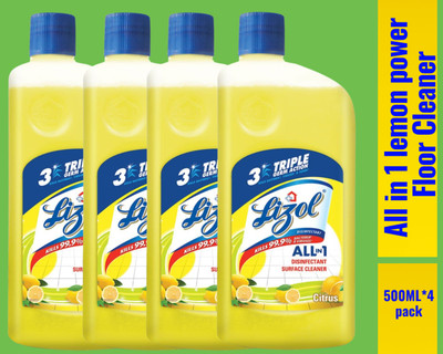 Lizol Disinfectant Surface & Floor Cleaner Liquid,500ml Citrus080 Lemon(4 x 0.5 L)