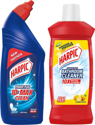 Harpic Bathroom Cleaner, Lemon - 1 Ltr. With Toilet Cleaner, Original - 1 Ltr. Lemon(2 x 1 L)