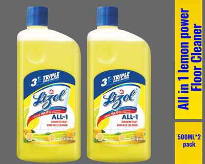 Lizol Disinfectant Surface & Floor Cleaner Liquid, 500ML Citrus08 Lemon(2 x 0.5 L)