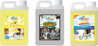 tiercart Combo of 3 Floor Cleaner Lemon+Dishwash Charcoal+Bathroom Cleaner lemon(3 x 1 L)