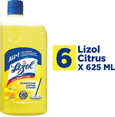 Lizol Disinfectant Surface & Floor Cleaner Liquid, Citrus(6 x 625 ml)