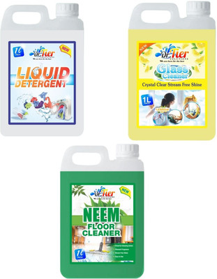 Tier enterprises Combo of 3 Liquid Detergent, Glass Cleaner Lemon, Floor Cleaner Neem lemon(3 x 1 L)