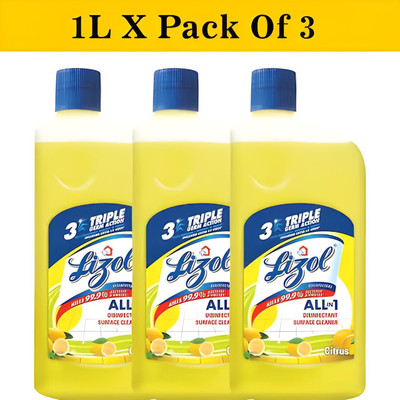Lizol Disinfectant Surface & Floor Cleaner Liquid Citrus - Lemon(3 x 1000 ml)