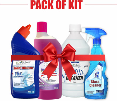 EcoGleam Combo Toilet, Glass, Lavender Floor Cleaner Liquid(Each 500ml) & White Phenyl 1L Lavender(4 x 625 L)