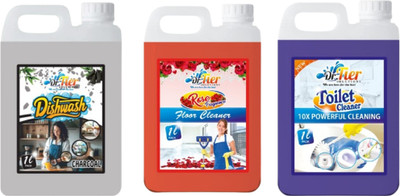 Tier enterprises Combo of 3 Dishwash Charcoal+Floor Cleaner Rose+Toilet Cleaner lemon(3 x 1 L)