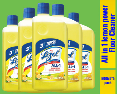 Lizol Disinfectant Surface & Floor Cleaner Liquid,500ml Citrus081 Lemon(5 x 0.5 L)