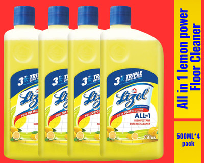 Lizol Disinfectant Surface & Floor Cleaner Liquid, 500ML Citrus017 Lemon(4 x 0.5 L)