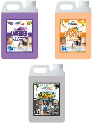 tiercart Combo of 3 Floor Cleaner Lavender, Floor Cleaner Orange, Dishwash Charcoalcoal lemon(3 x 1 L)