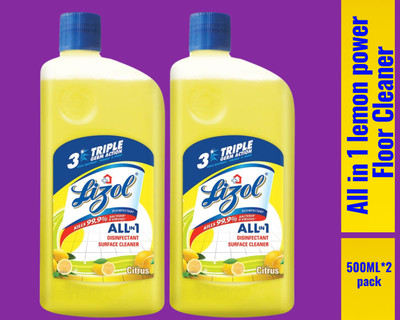 Lizol Disinfectant Surface & Floor Cleaner Liquid, 500ML Citrus01 Lemon(2 x 0.5 L)