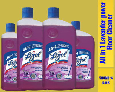 Lizol Disinfectant Surface & Floor Cleaner Liquid, 500ml lavender031 lavender(4 x 0.5 L)
