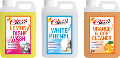 Tiersolution Combo of 3 Dishwash Lemon+White Phenyl+Floor Cleaner Orange lemon(3 x 1 L)