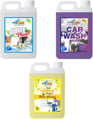 Tier enterprises Combo of 3 White Phenyl, Car Wash, Floor Cleaner Lemon lemon(3 x 1 L)