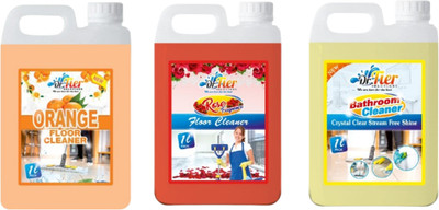 tiercart Combo of 3 Floor Cleaner Orange+Rose+Bathroom Cleaner lemon(3 x 1 L)