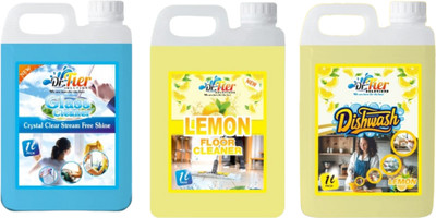 tiercart Combo of 3 Glass Cleaner Sky+Floor Cleaner Lemon+Dishwash Lemon lemon(3 x 1 L)