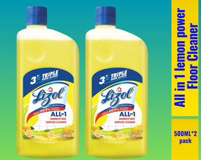 Lizol Disinfectant Surface & Floor Cleaner Liquid, 500ml Citrus036 Lemon(2 x 0.5 L)