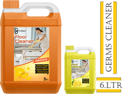 FLISKO Floor Cleaner All Germe&Gives Long-Lasting Freshness(5L Orange&1L Lemon) MULTI FRAGRANCE(2 x 3 L)