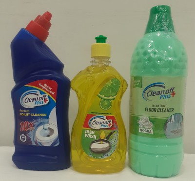 Clean Off 3In1 Home Care Combo Dish Wash 500ml,Toilet Cleaner 500ml & Floor Cleaner 1 Ltr Multi Fragrance(3 x 0.67 L)