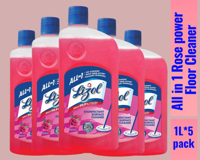 Lizol Disinfectant Surface & Floor Cleaner Liquid,Rose0151 Rose(5 x 1 L)