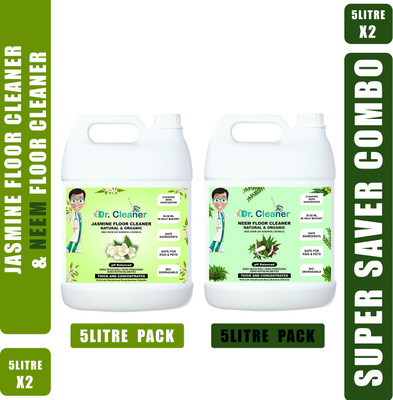 DRCLEANER Jasmine Floor Cleaner + Neem Floor Cleaner Combo (5+5=10L). Kills Germs & Viruses. Pets & Kids friendly. Biodegradable and Environment Safe.(2 x 5 L)