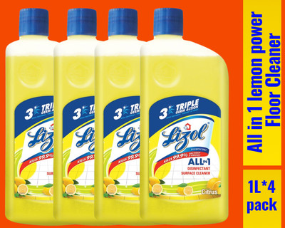 Lizol Disinfectant Surface & Floor Cleaner Liquid, Citrus0122 Lemon(4 x 1 L)