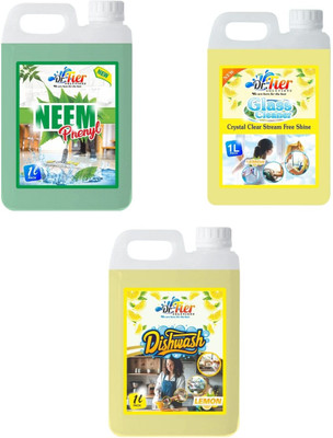 tiercart Combo of 3 Neem Phenyl, Glass Cleaner Lemon, Dishwash Lemon lemon(3 x 1 L)