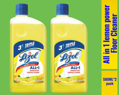 Lizol Disinfectant Surface & Floor Cleaner Liquid,500ml Citrus078 Lemon(2 x 0.5 L)
