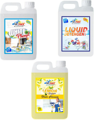 Tier enterprises Combo of 3 White Phenyl, Liquid Detergent, Floor Cleaner Lemon lemon(3 x 1 L)