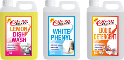 Tiersolution Combo of 3 Dishwash Lemon+White Phenyl+Liquid detergent lemon(3 x 1 L)