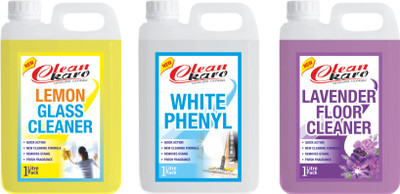 Tiersolution Combo of 3 Glass cleaner Lemon+White Phenyl+Floor Cleaner Lavender lemon(3 x 1 L)