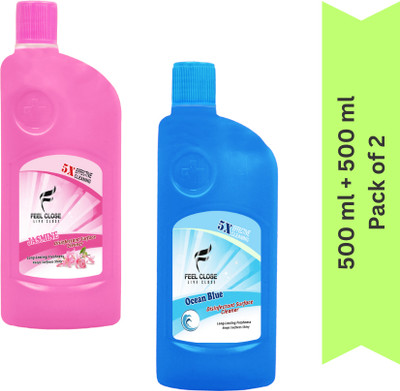 Feel Close Live Close Floor Cleaner Combo of 2 Bottles, Disinfectant Floor Cleaner Jasmine, Blue Ocean(2 x 0.5 L)