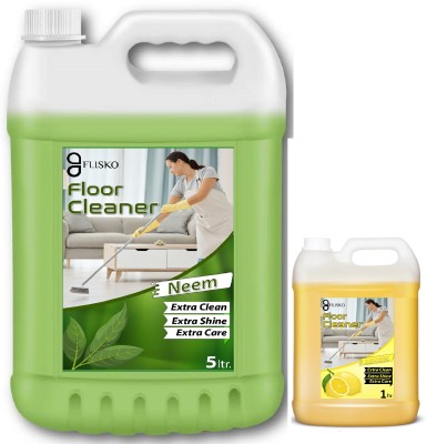 FLISKO Floor Cleaner Liquid Anti Germs With Power Of Neem 5Ltr & Lemon 1Ltr Neem(2 x 3 L)