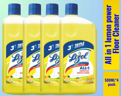 Lizol Disinfectant Surface & Floor Cleaner Liquid, 500ml Citrus059 Lemon(4 x 0.5 L)