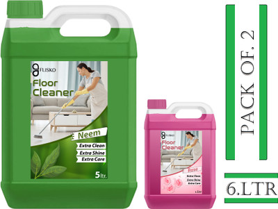 FLISKO Floor Cleaner Cleand All Germe&Gives Long-Lasting Freshness(5L Neem&1L Rose) MULTI FRAGRANCE(2 x 3 L)