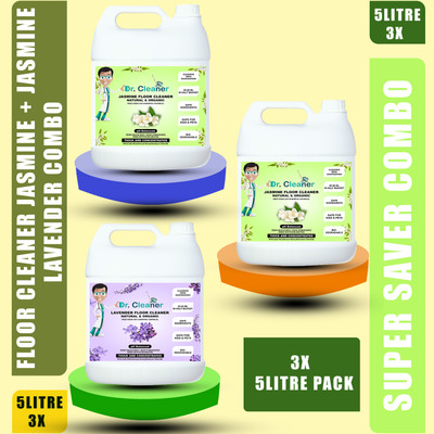DRCLEANER Floor Cleaner Jasmine 5L + Jasmine 5L + Lavender 5L Kills Germs & Viruses. Pets & Kids friendly. THICK & CONCENTRATED. Biodegradable and Environment Safe.(3 x 5 L)